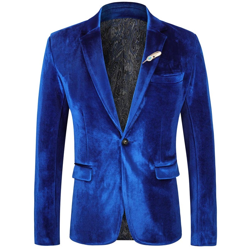WEEN CHARM Velvet Blazer for Men Slim Fit One Button Sport Coat Tuxedo Jacket for Prom Wedding Party Dinner - Image 1